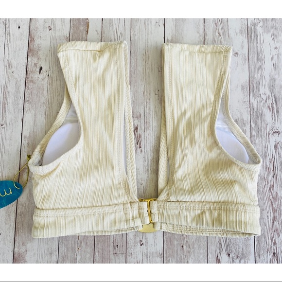 🔆 Mynah Ribbed Womens Metallic Textured Cap Sleeve Bikini Top - Picture 7 of 9